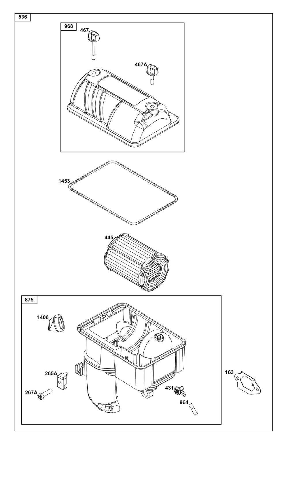 Air Cleaner Group Diagram and Parts List for 25V337-0065-G1  Briggs and Stratton Engine